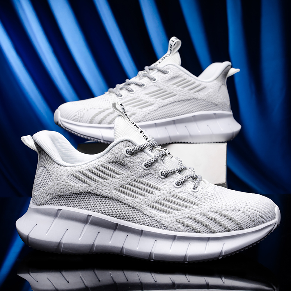 Mens Fashion Sneakers Breathable Athletic Shoes Men Sports Jogging Shoes - White EU 40